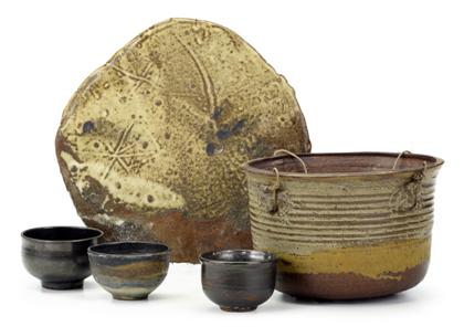 Appraisal: Five pieces of glazed earthenware attributed to toshiko takaezu b