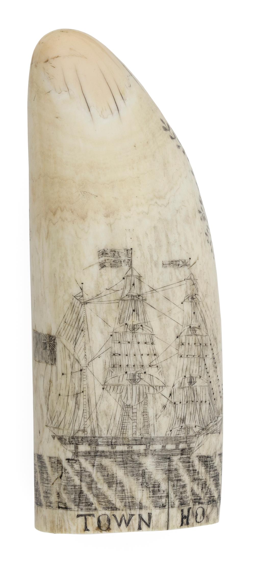 Appraisal: SCRIMSHAW WHALE'S TOOTH DEPICTING THE TOWN HO TH CENTURY LENGTH