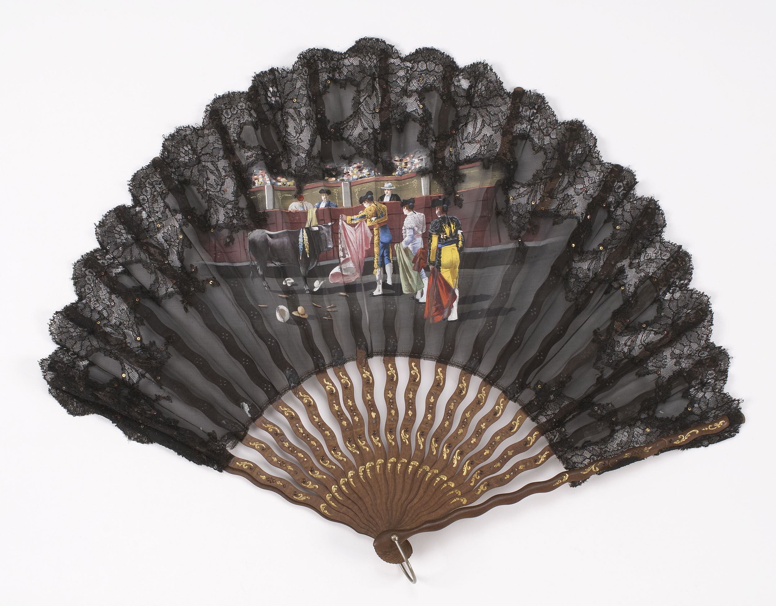 Appraisal: SILK LACE AND WOOD FONTAGE FAN Spanish Early th CenturyBlack