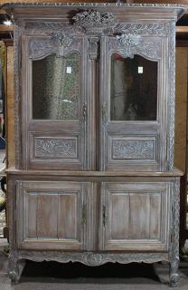 Appraisal: Louis XVI styled bleached oak buffet a deux corps Louis