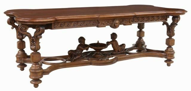 Appraisal: Italian Renaissance style carved walnut table th c having shaped