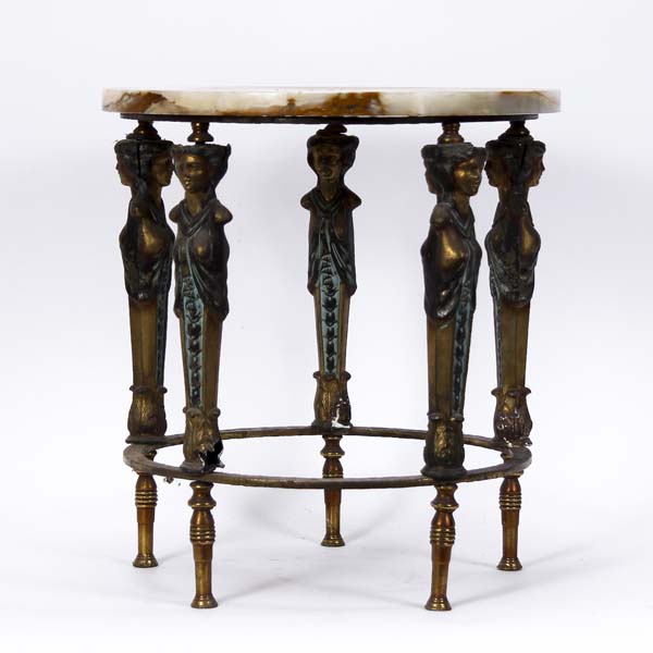 Appraisal: Marble top Neoclassical round center table with Caryatid supports x