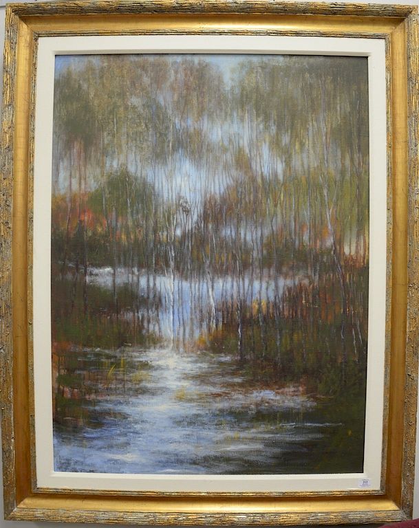 Appraisal: Contemporary oil on canvas wooded landscape Contemporary oil on canvas