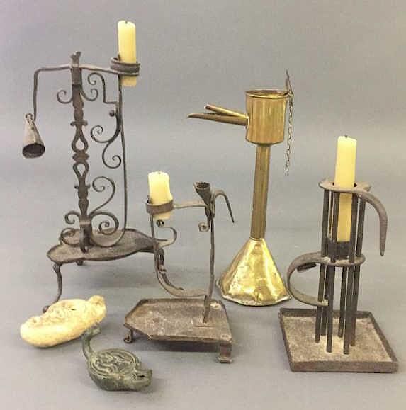 Appraisal: Lighting Devices Fat Lamp Ancient Lamps Three Continental lighting devices