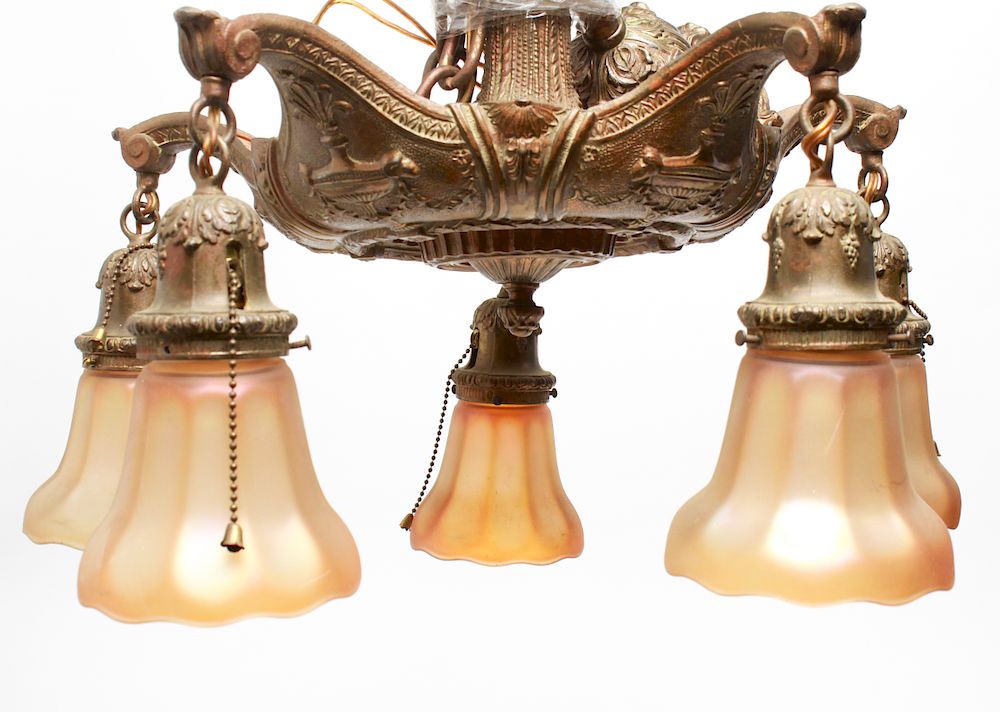 Appraisal: Neoclassical Manner Cast Metal -Light Chandelier Neoclassical manner metal five-light