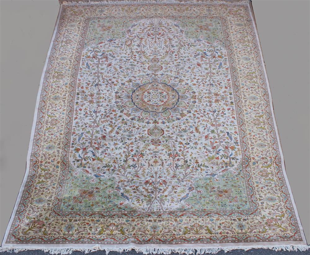 Appraisal: LARGE PERSIAN FIGURAL TABRIZ WOOL RUG central medallion with corner