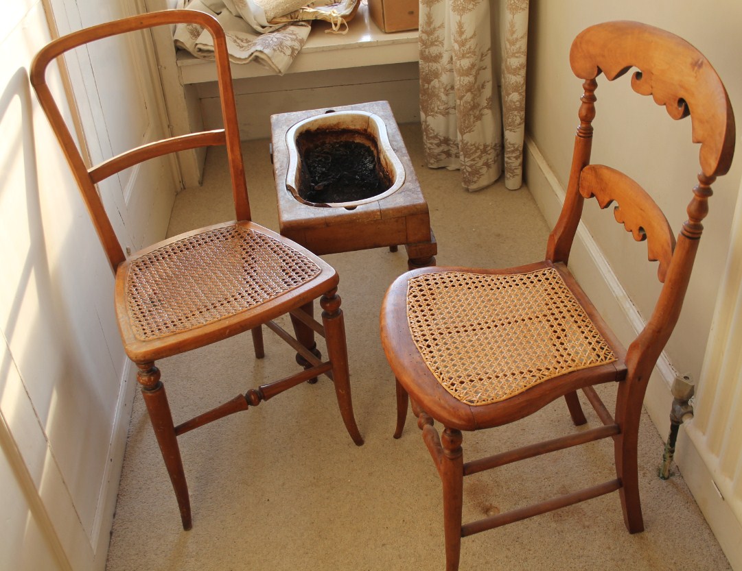 Appraisal: Two Victorian beech bedroom chairs and a bidet base AF