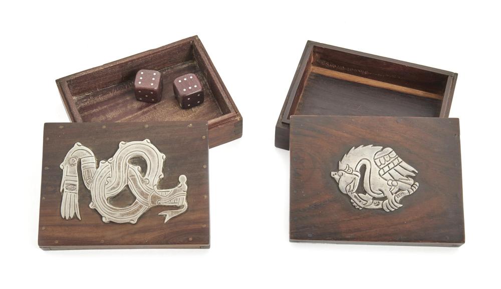 Appraisal: Two William Spratling rosewood and silver boxes with dice set