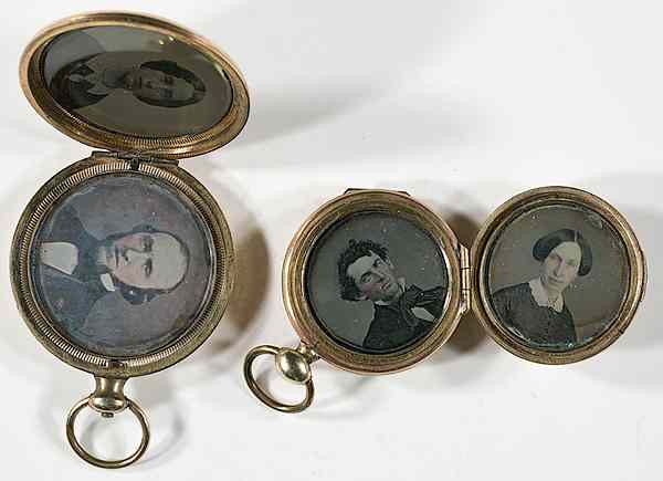 Appraisal: Two Daguerreian Double-Sided Lockets Featuring Por Lot of including a