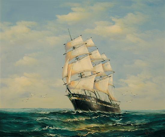 Appraisal: British school th century CLIPPER SHIP AT SEA oil on