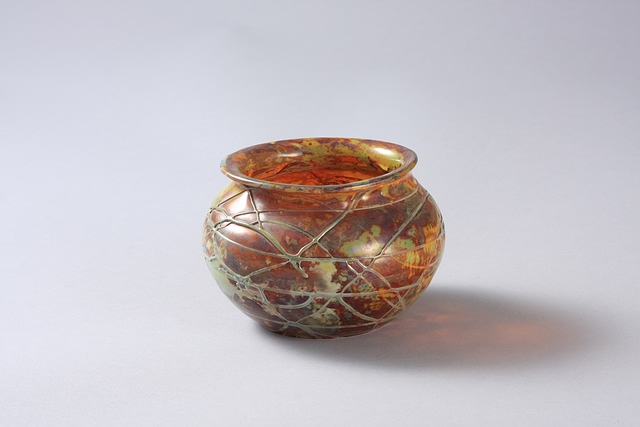 Appraisal: Bowl with mottled glass and applied beading H S