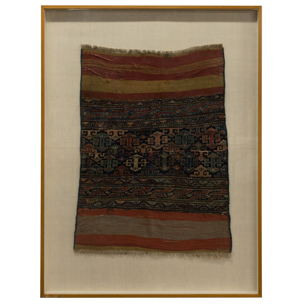 Appraisal: PERSIAN WOOL PRAYER RUGHand knotted stitched to linen behind acrylic