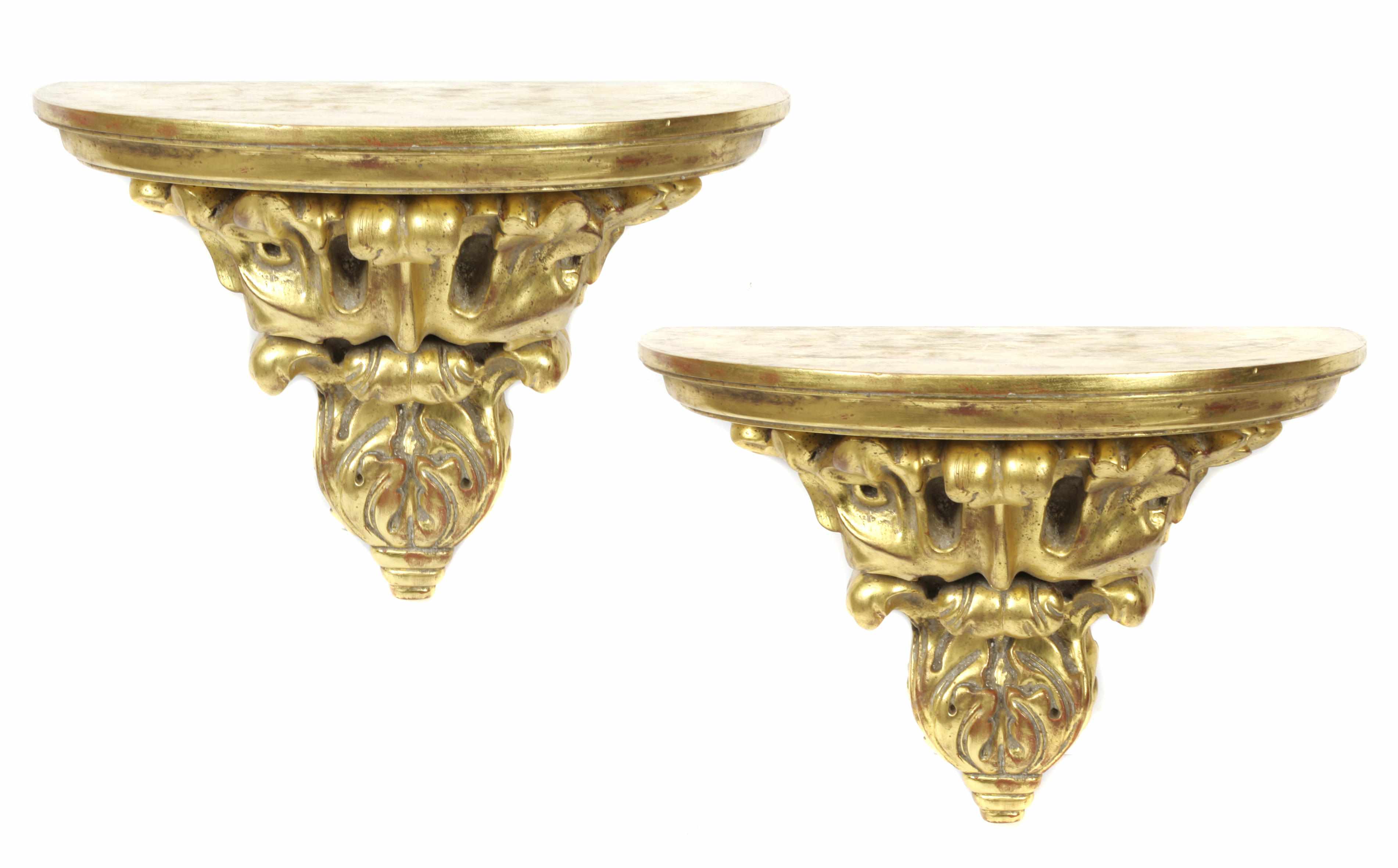 Appraisal: A pair of Italian Rococo style giltwood brackets height in