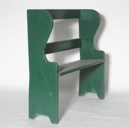 Appraisal: Green painted bucket bench th century Straight Crest rail and