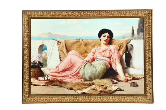 Appraisal: TWO PRINT PAINTINGS One of a seated woman with turtle