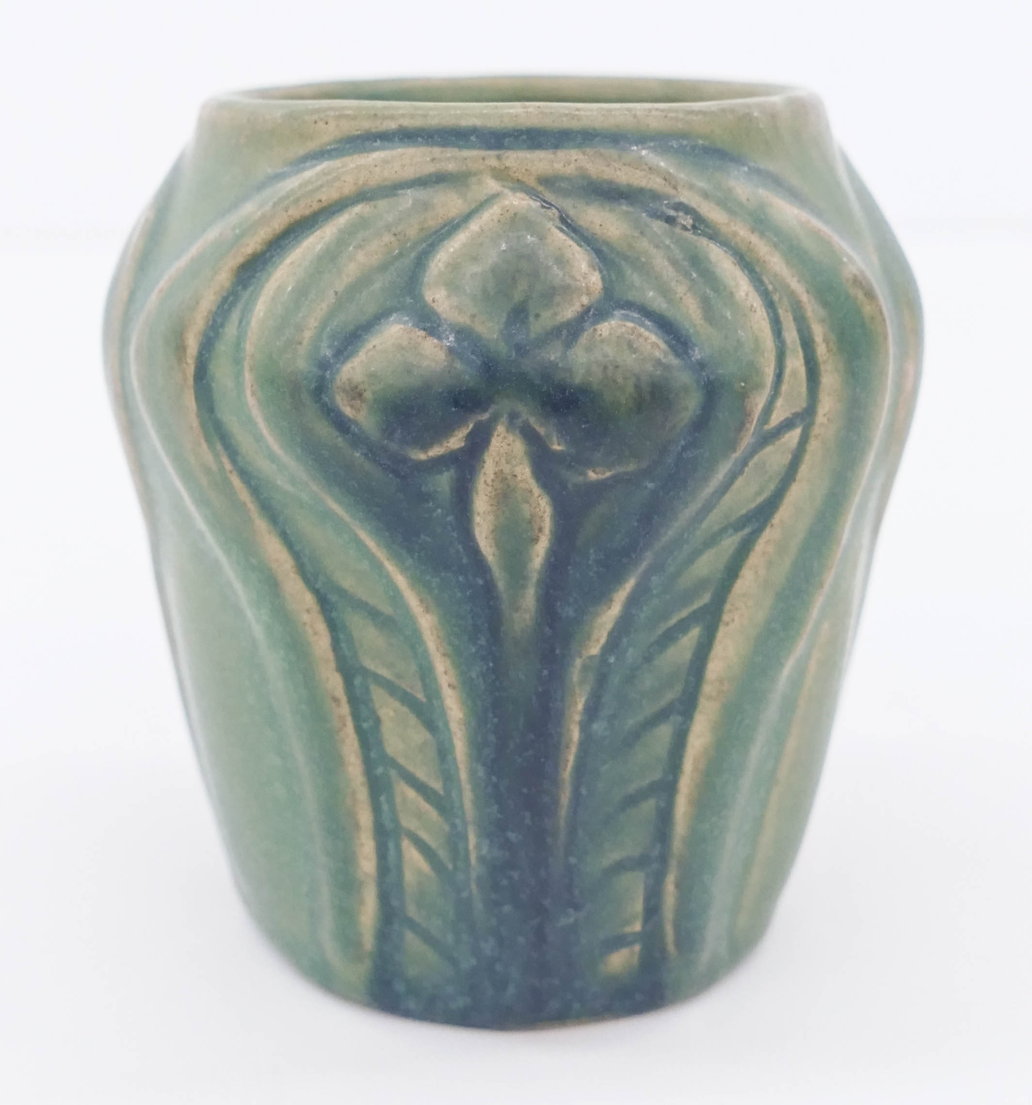 Appraisal: Van Briggle Carved Floral Cabinet Vase ''x '' Carved repeating