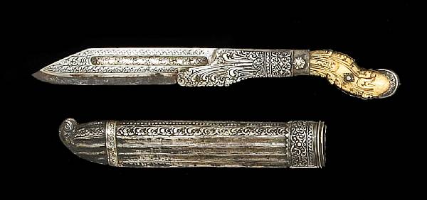 Appraisal: A silver and ivory-mounted Ceylonese piha-kaettaprobably th or early th