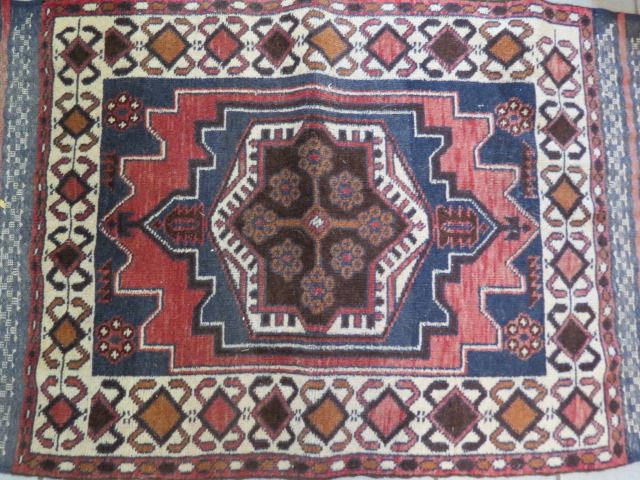 Appraisal: Hamadan Style Persain Tent Flap or Mat fine geometrics earthtones