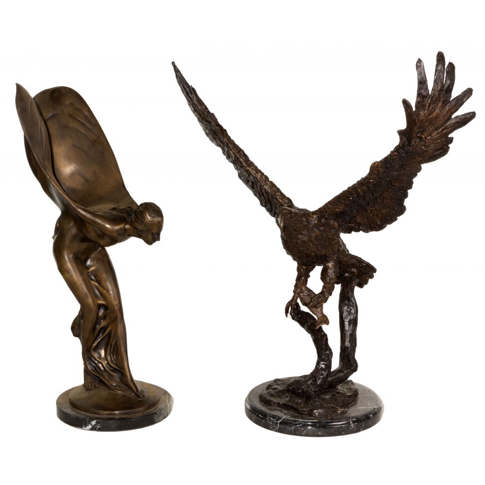 Appraisal: BRONZE SCULPTURES items including after Jules Moigniez Eagle etch marked