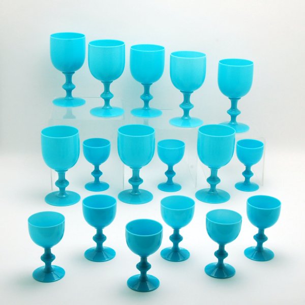 Appraisal: Set of seventeen blue opaline stems nine - wines and