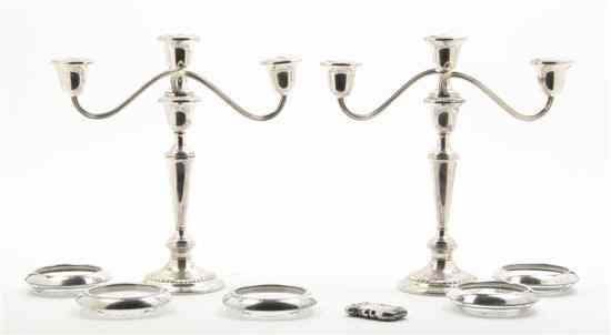 Appraisal: A Pair of American Sterling Silver Three-Light Candelabra together with