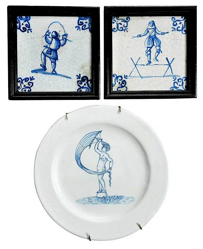 Appraisal: Set of Two Delftware Tiles and Plate Dutch th th