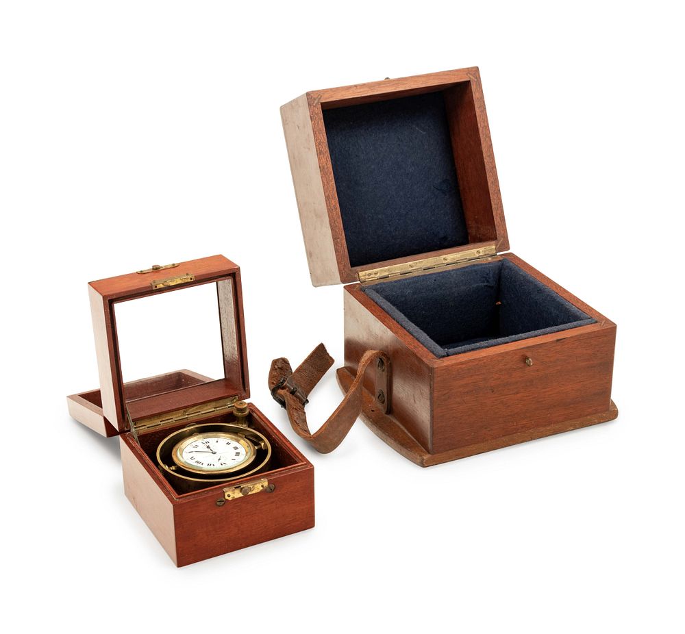 Appraisal: An American Mahogany Cased Two-Day Ship's Chronometer An American Mahogany