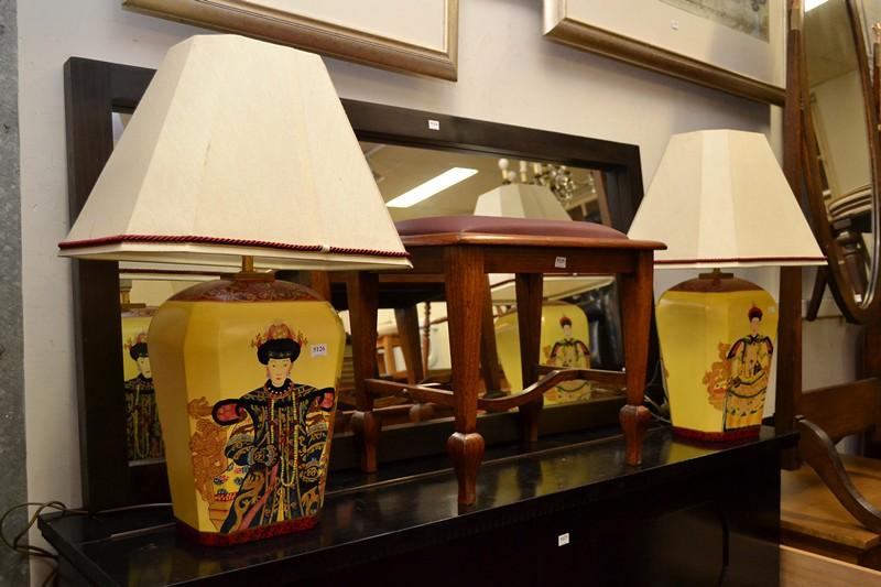 Appraisal: A PAIR OF ORIENTAL STYLE TABLE LAMPS WITH SHADES A