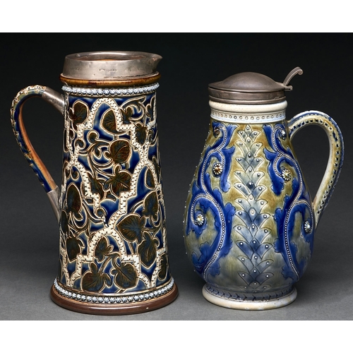 Appraisal: A silver mounted Doulton ware flagon and jug and decorated