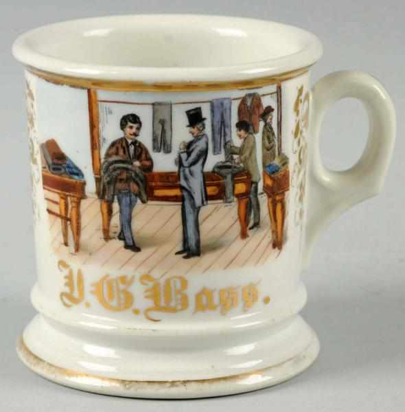 Appraisal: Tailor Shaving Mug Gilt name J B Bass Stamped Riethmuller