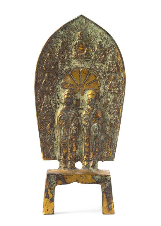 Appraisal: Sale Lot A Gilt Bronze Figural Group depicting two Buddha