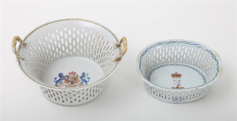 Appraisal: CHINESE EXPORT PORCELAIN TWO HANDELED RETICULATED BASKET AND A SMALL