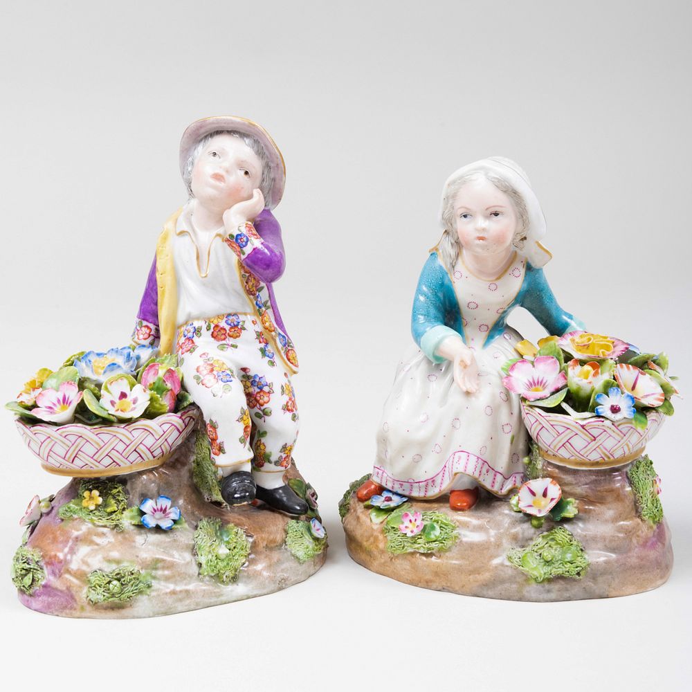 Appraisal: Pair of Meissen Porcelain Figures of Child Flower Sellers Blue