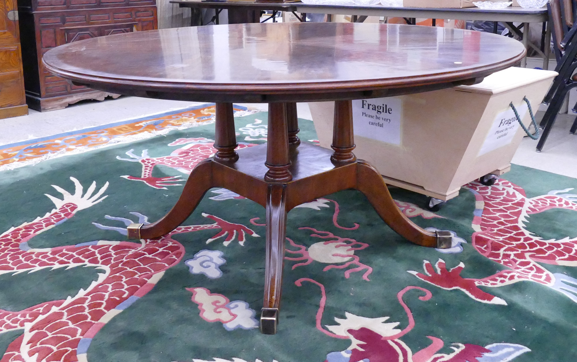 Appraisal: Burton Ching Mahogany Round Dining Table w Extensions- x ''