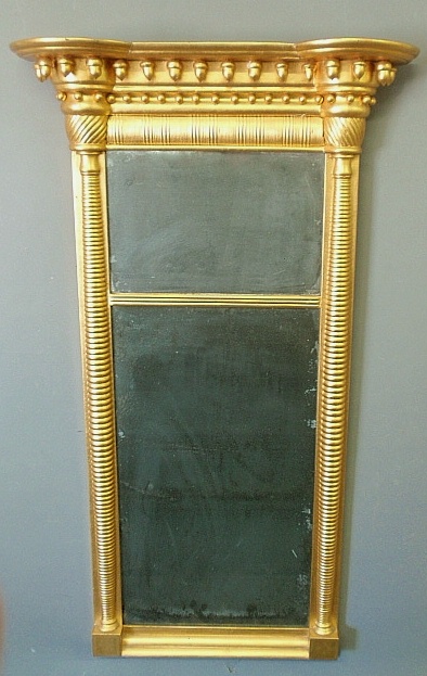 Appraisal: - Sheraton gilt decorated mirror with a bold molded cornice