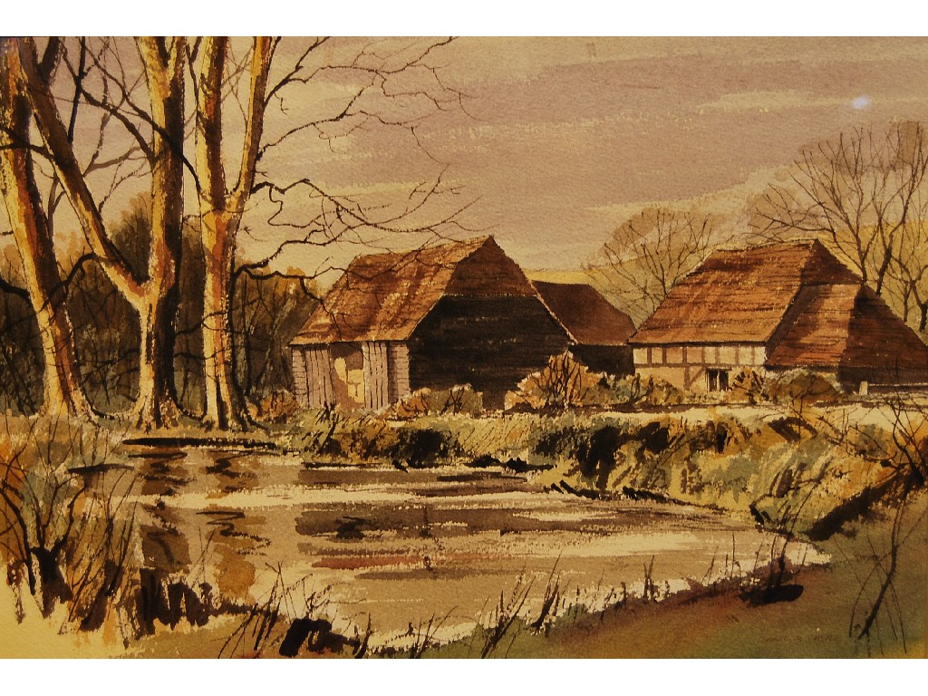 Appraisal: Mabel M Castle - Barns beside a pond watercolour signed