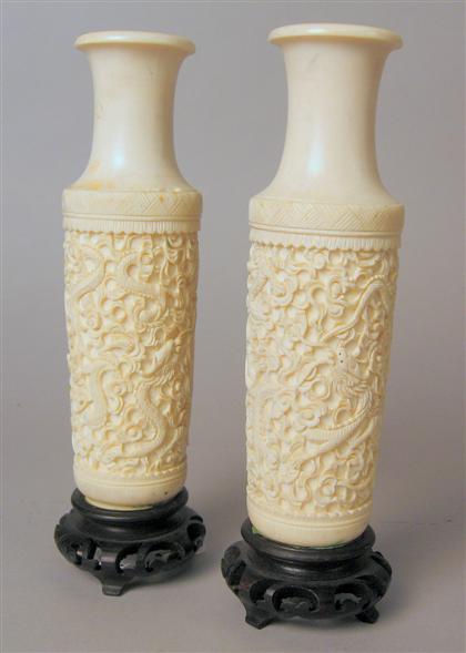 Appraisal: Pair of Chinese elephant ivory baluster vases canton early th