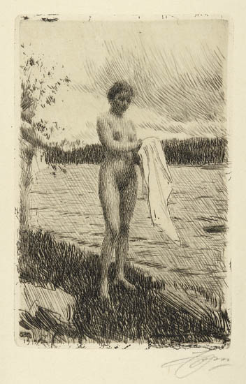 Appraisal: ANDERS ZORN Dal River Etching x mm x inches full