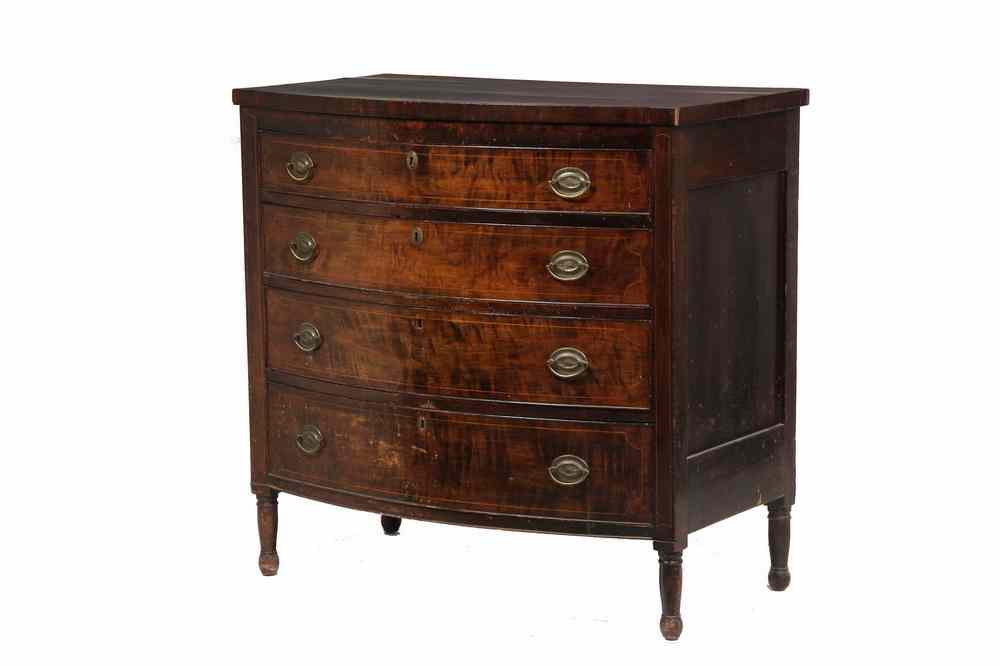 Appraisal: BOWFRONT SHERATON CHEST - Four-Drawer Bow Front Sheraton Chest in