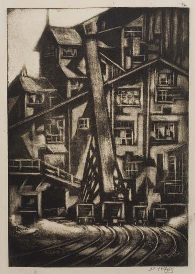 Appraisal: DOX THRASH - Coal Breaker Carborundum mezzotint and etching on