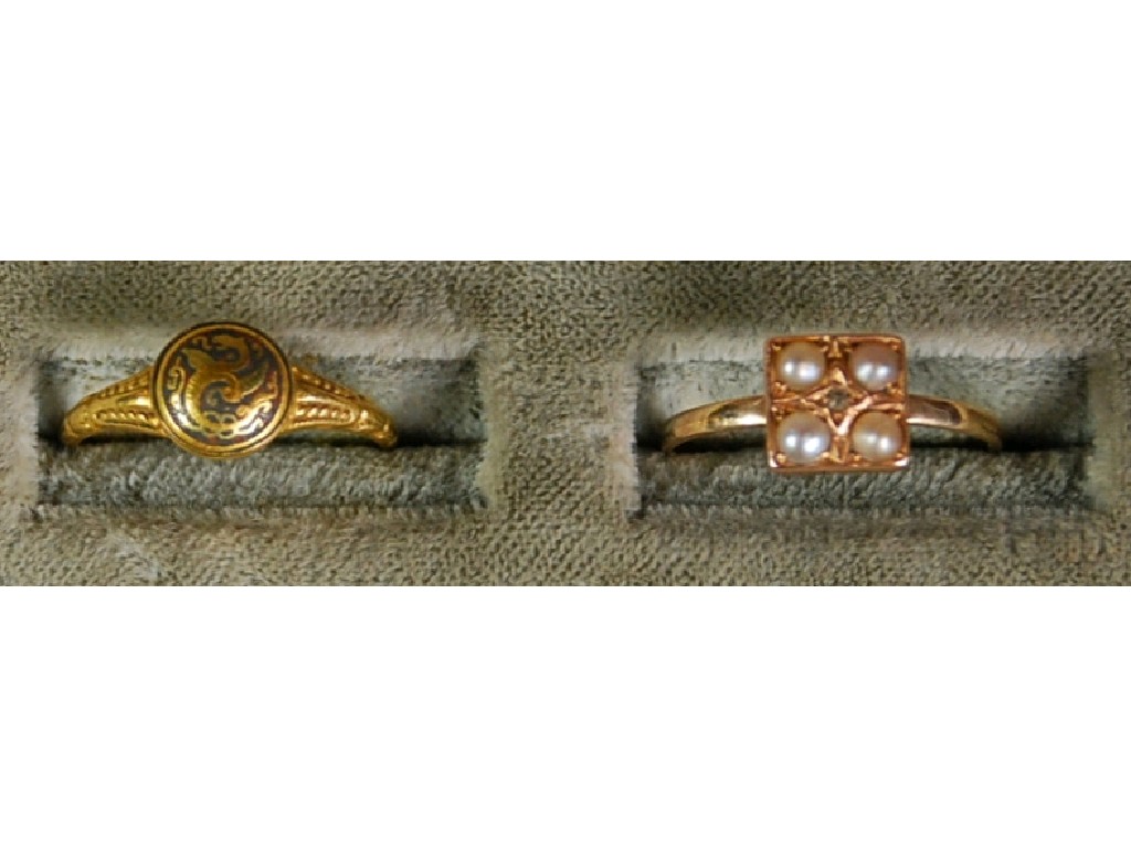 Appraisal: VICTORIAN GOLD RING set with a square cluster of four