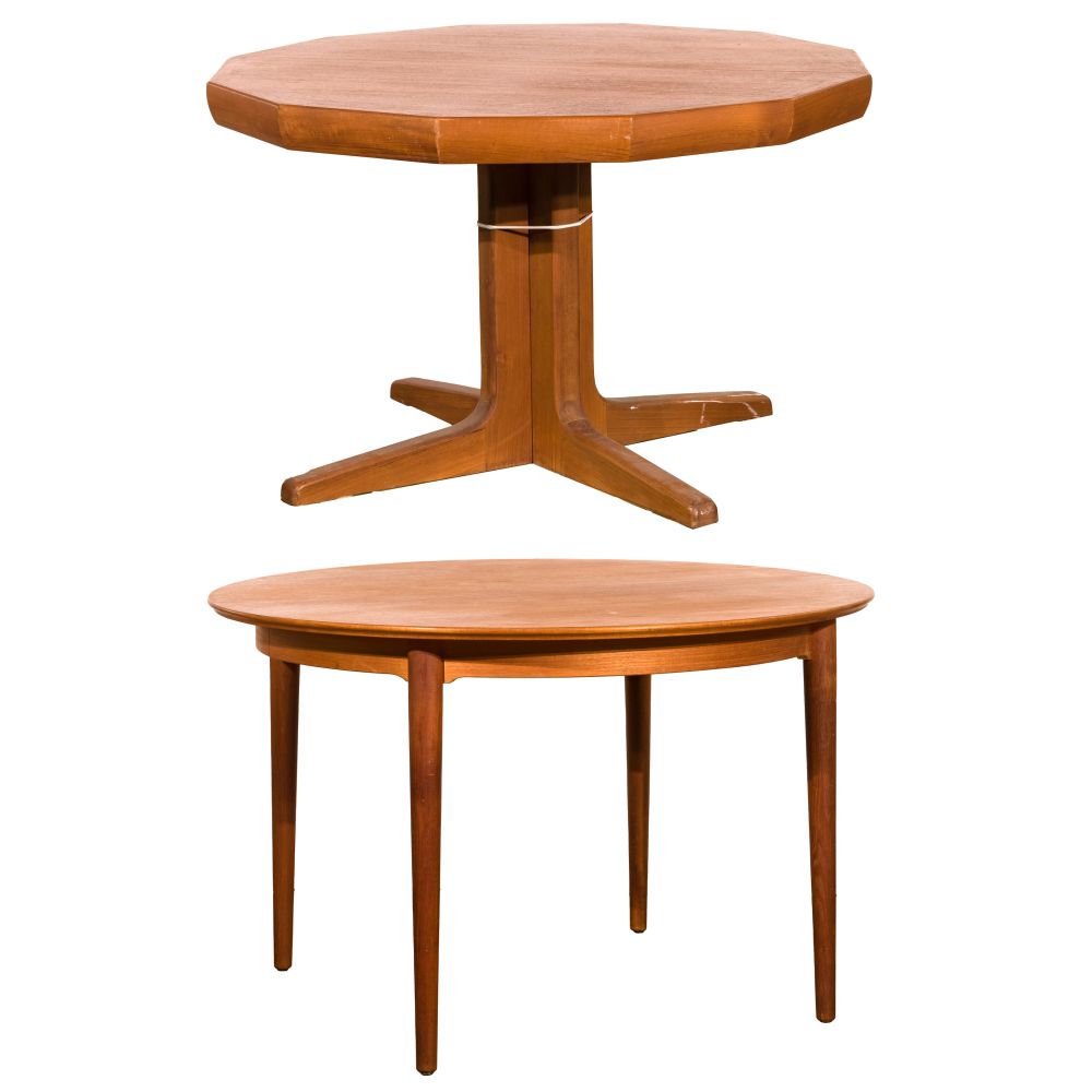 Appraisal: DANISH MODERN TEAK DINING TABLES items including a hexagon shaped