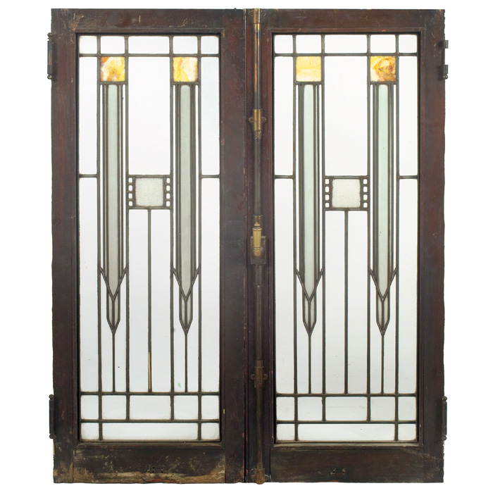 Appraisal: Good Prairie School windows pair Chevron design in leaded glass