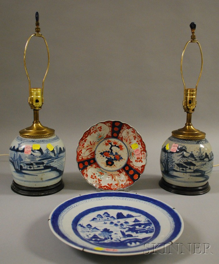 Appraisal: Pair of Chinese Export Porcelain Canton Ginger Jar Table Lamps