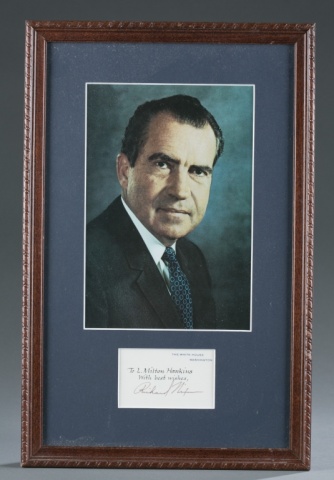 Appraisal: Richard Nixon Print and Signature Card Framed and matted print