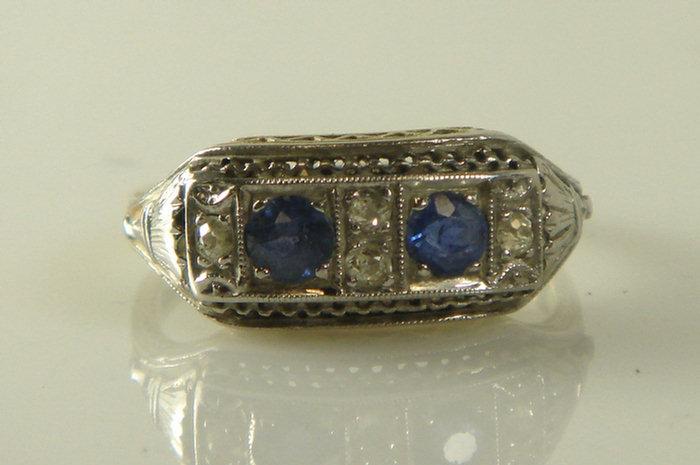 Appraisal: K Y WG filigree ring sapphires small diamonds dwt size