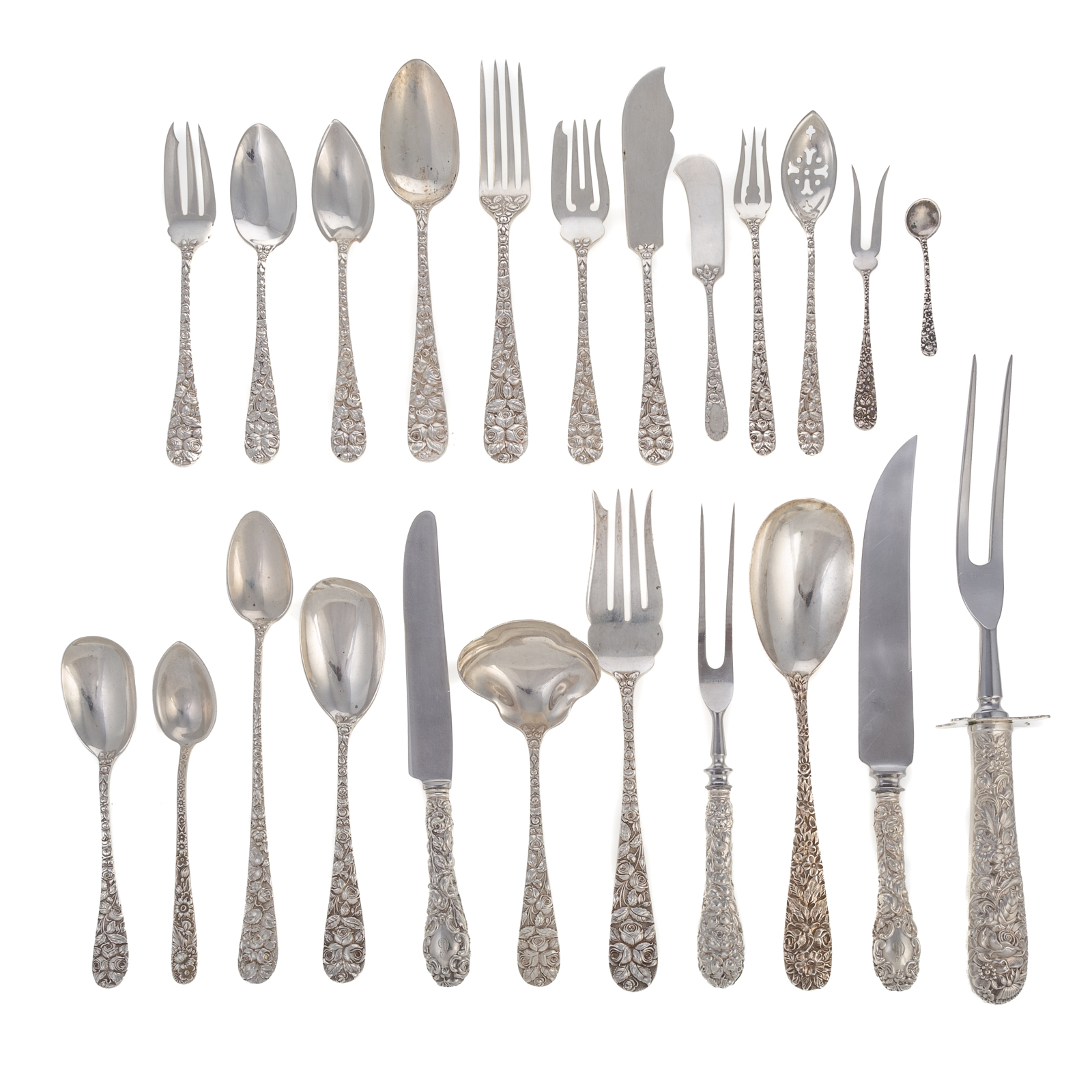 Appraisal: SCHOFIELD STERLING BALTIMORE ROSE FLATWARE SERVICE Including seven dinner knives