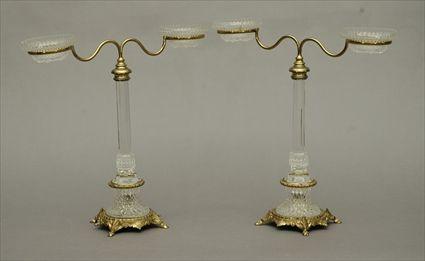 Appraisal: Pair of Clarke's Patent Cricklite Gilt-Brass and Glass Twin-Branch Fairy