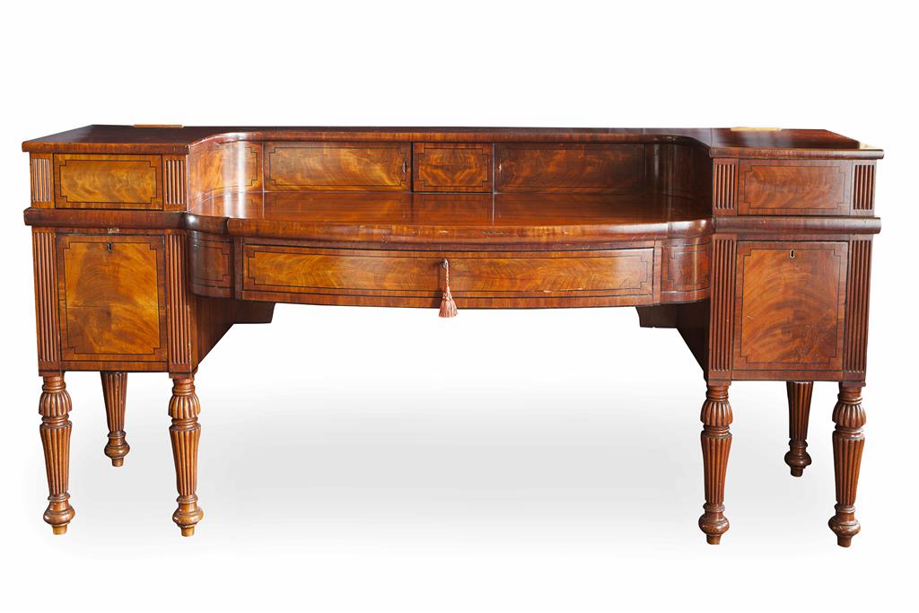 Appraisal: SCOTTISH GEORGE III MAHOGANY STAGE BACK SIDEBOARD EARLY TH CENTURY