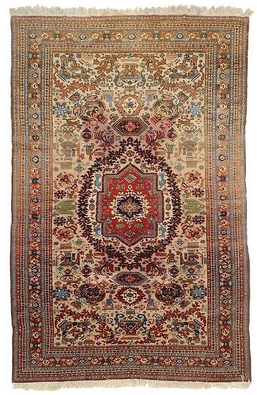 Appraisal: Persian Rug th century tan-to-ivory ground with blue red green